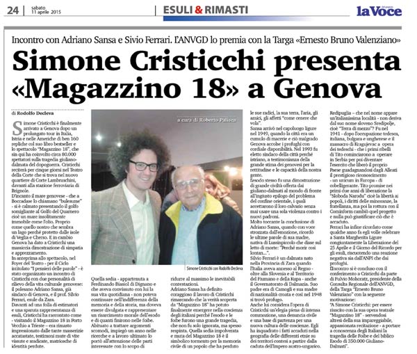 articolo su La Voce - Simone Cristicchi - Magazzino 18